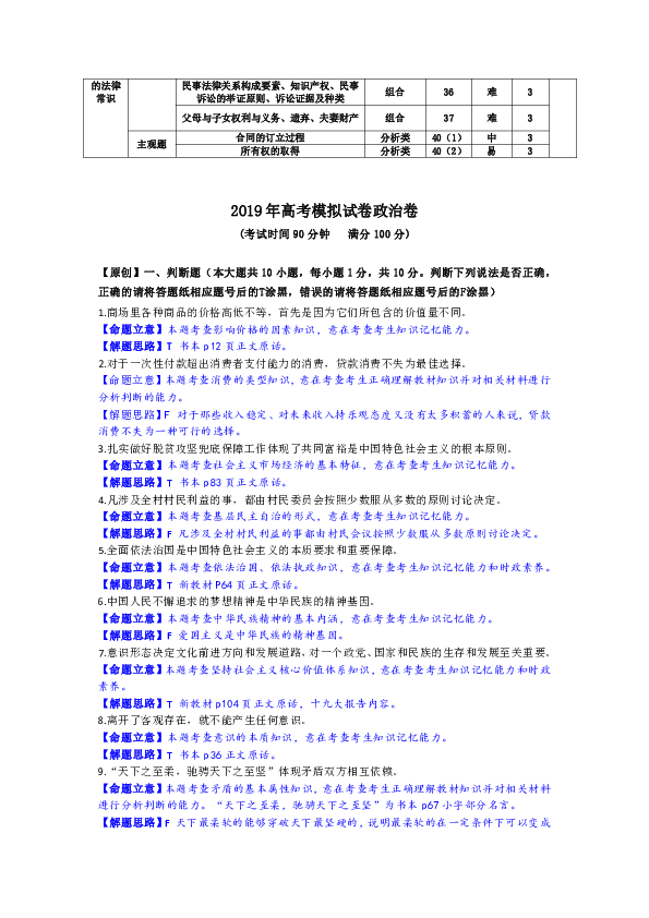 浙江省杭州市2019届高三高考命题比赛政治试题3