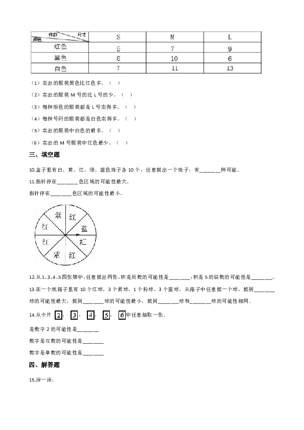 北京版五年级上册数学单元测试-4.统计图表与可能性（含答案）