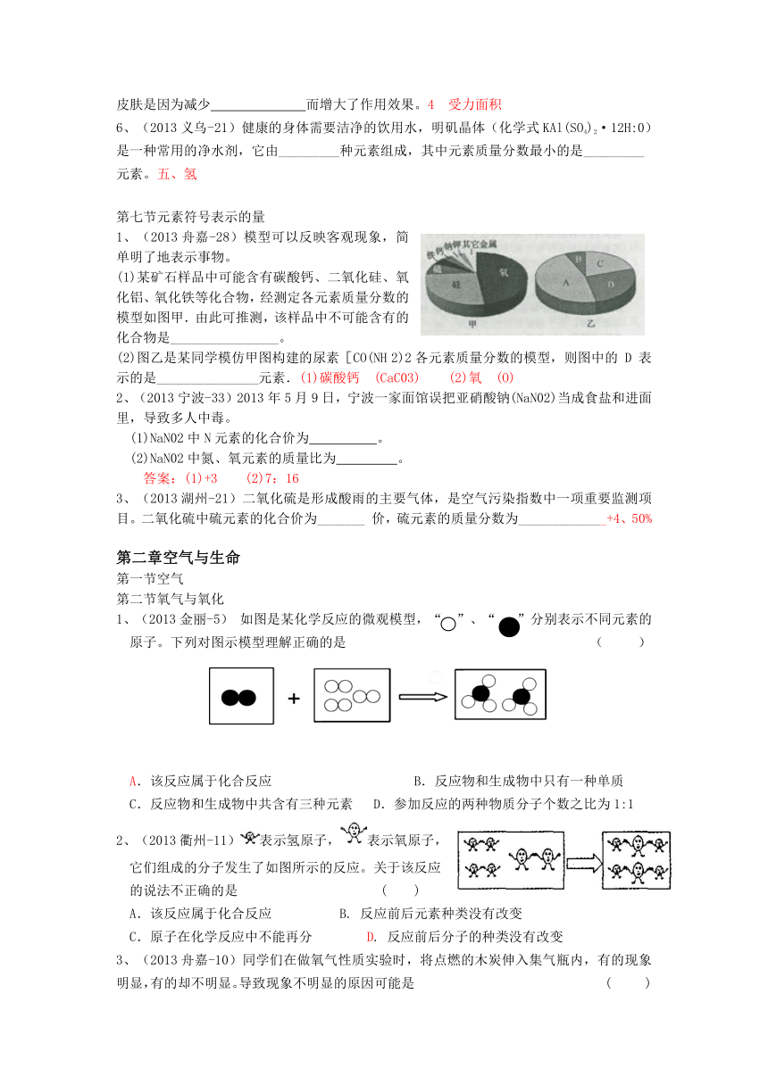 2013年浙江省初中毕业生学业考试科学试卷汇编（按章节)(八年级下册)