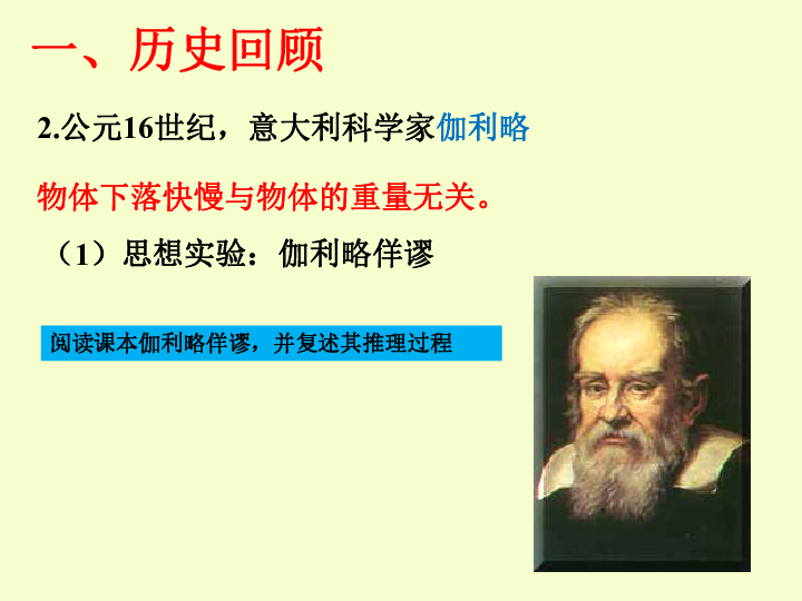 沪教版高中物理共同必修1教学课件- 2．1 伽利略对落体运动的研究（共21张PPT）