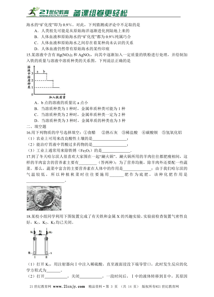 人教版九年级化学下册期末综合检测题二（带解析）