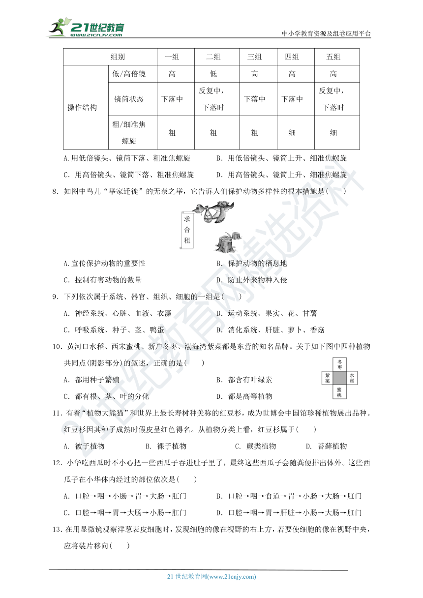 七年级上册第 2 章《观察生物》综合测试