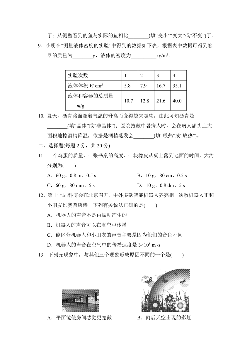 2018-2019学年八年级物理第一学期期末测试卷（一）（含答案）