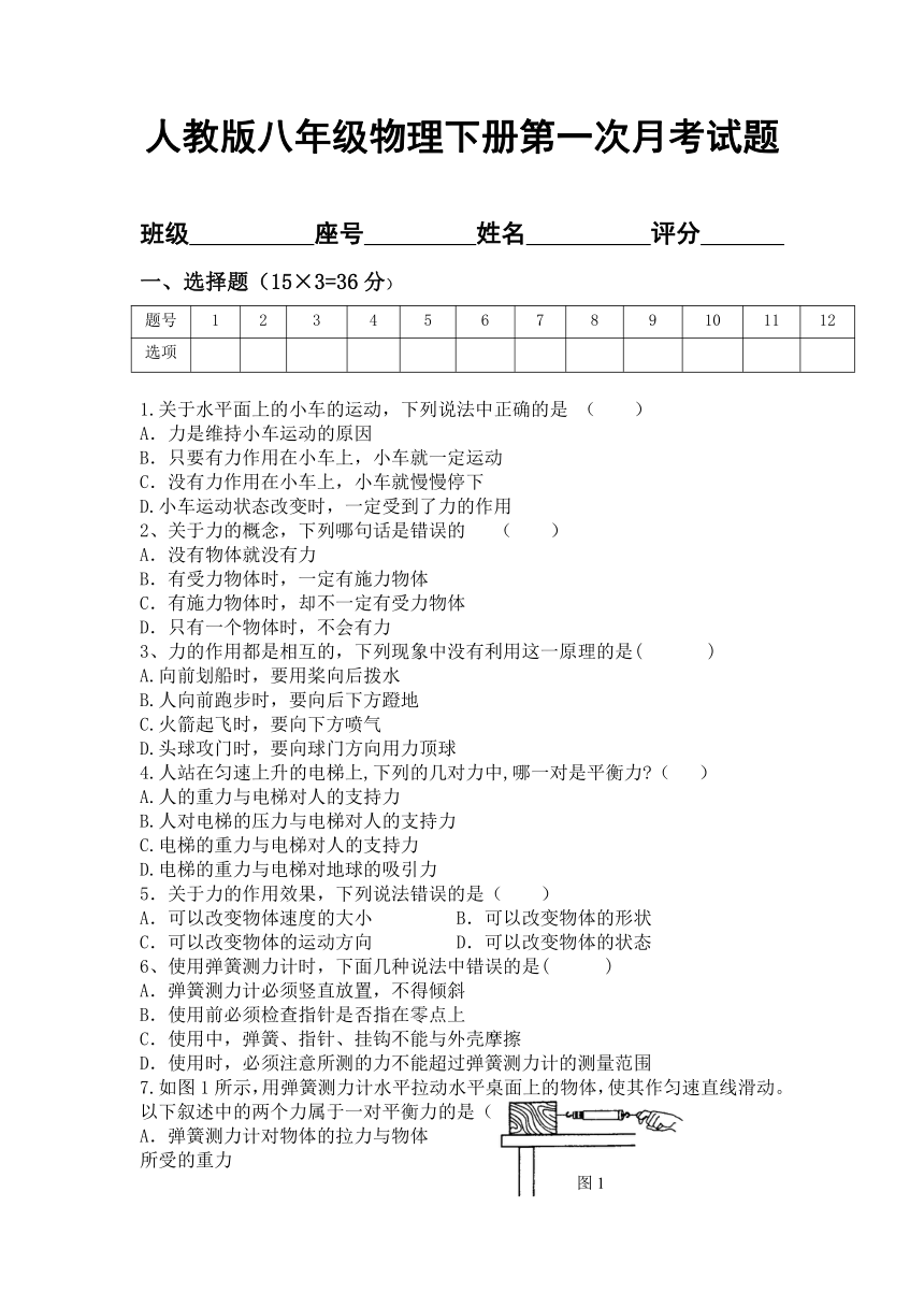 广东省汕头市灶浦镇第二中学2015-2016学年八年级下学期第一次月考物理试题