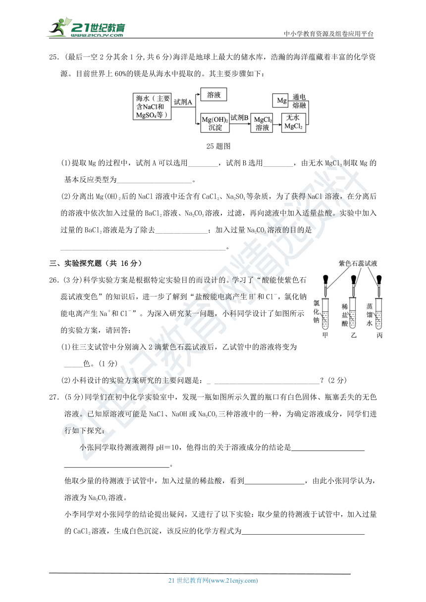 浙教版科学九年级上册 第1章《物质及其变化》综合测试卷