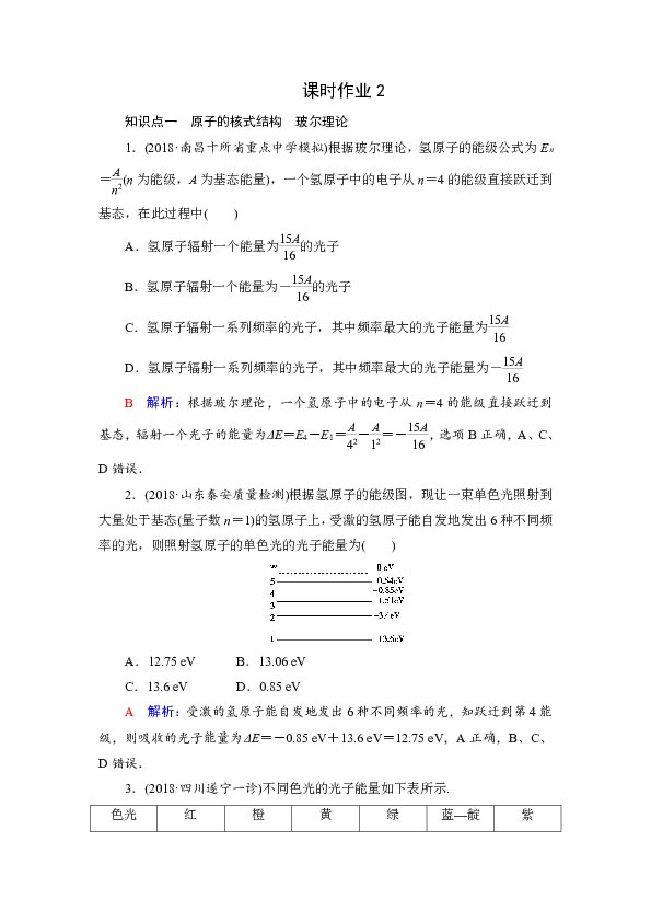 高中物理鲁科版课时作业近代物理（选修3-5） 2 Word版含解析