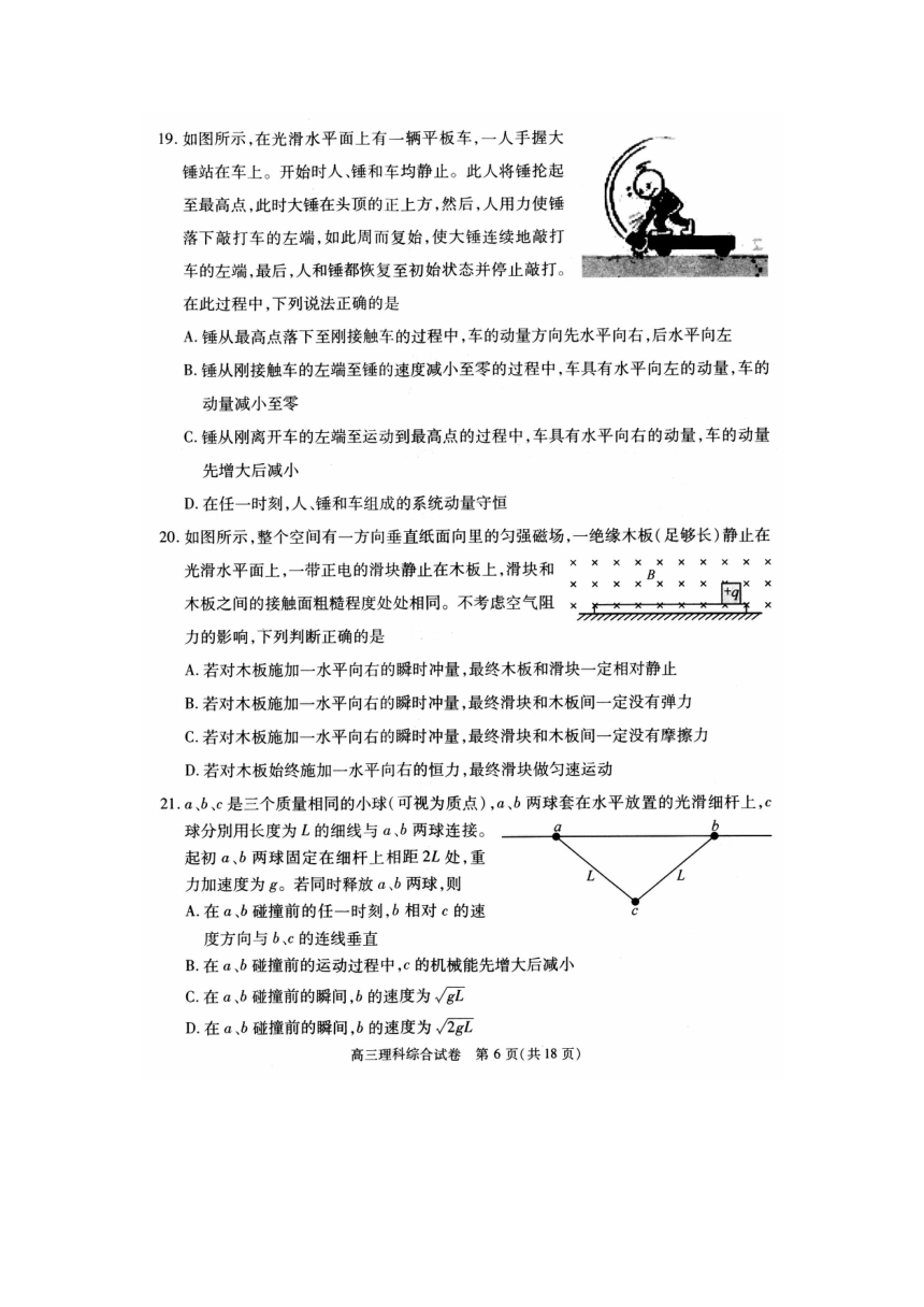 湖北省武汉市2017届高中毕业生五月模拟考试理科综合试题 扫描版含答案