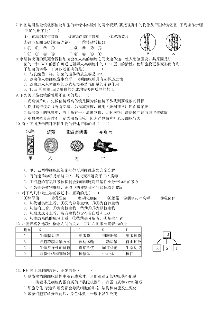 （衡水万卷）2016届高三生物二轮复习高考作业卷（含答案解析）作业（一） 走近细胞