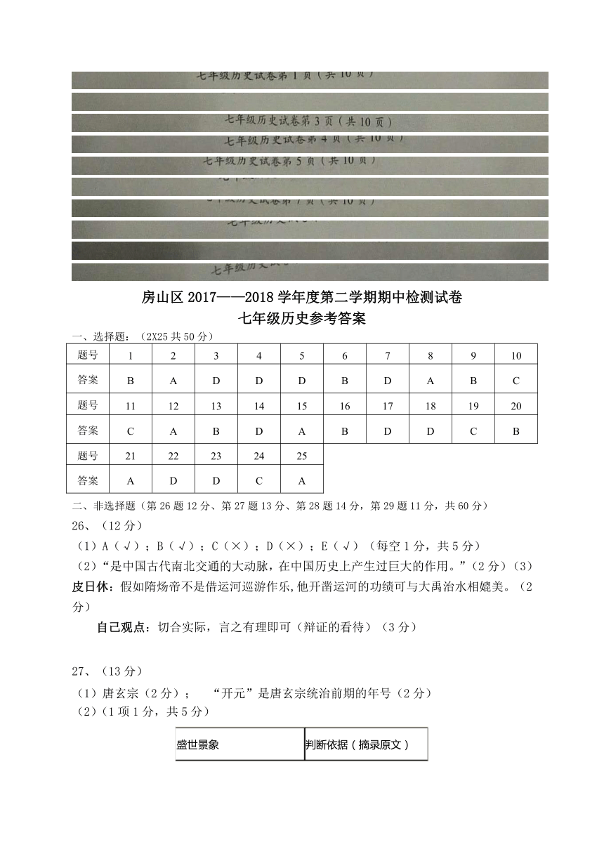 北京市房山区2017-2018学年七年级下学期期中考试历史试题（图片版）