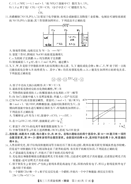 全国名校大联盟2019届高三5月质量检测理综试题 PDF版