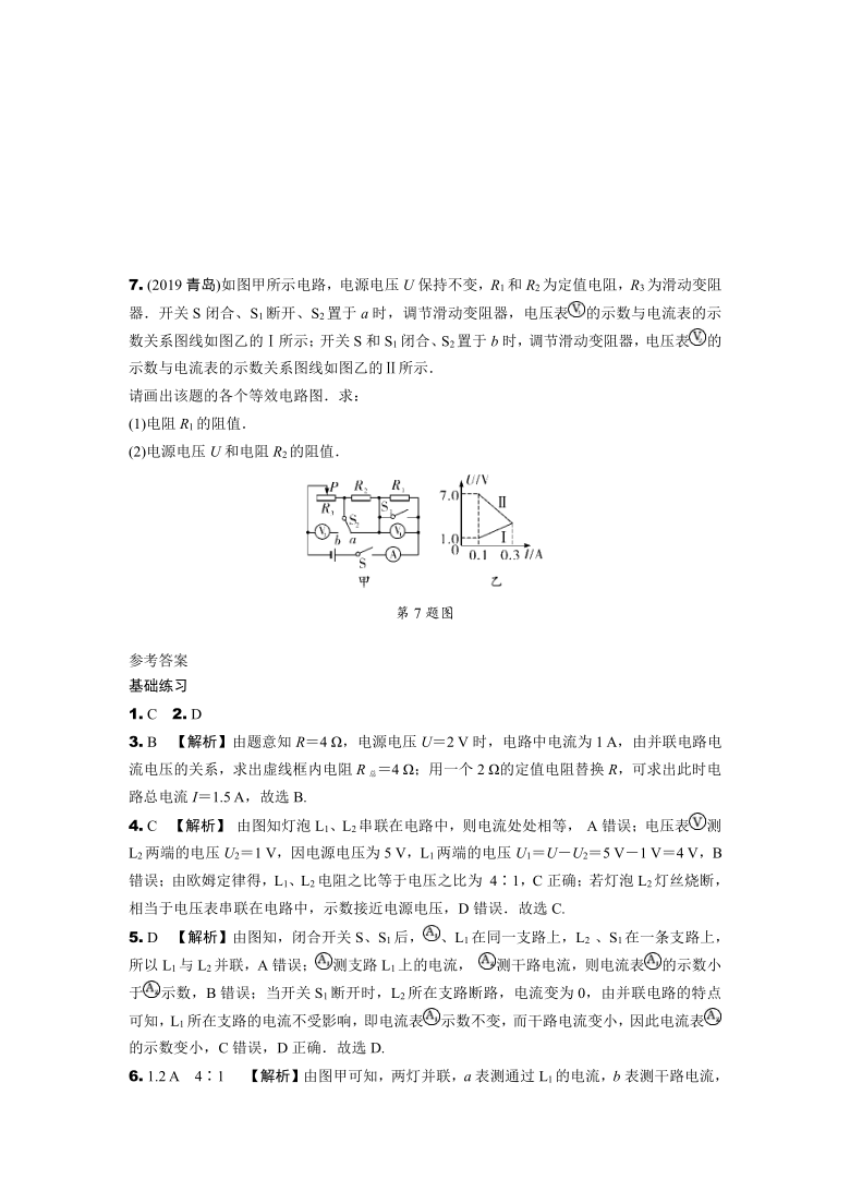 2021届中考物理总复习专题演练：欧姆定律的理解及简单计算（含答案）