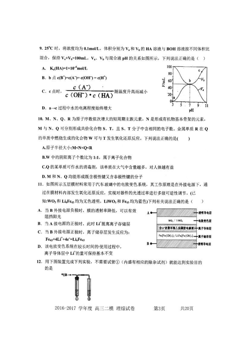 河北省衡水中学2017届高三第二次模拟考试理科综合试题（内部版） 扫描版含答案