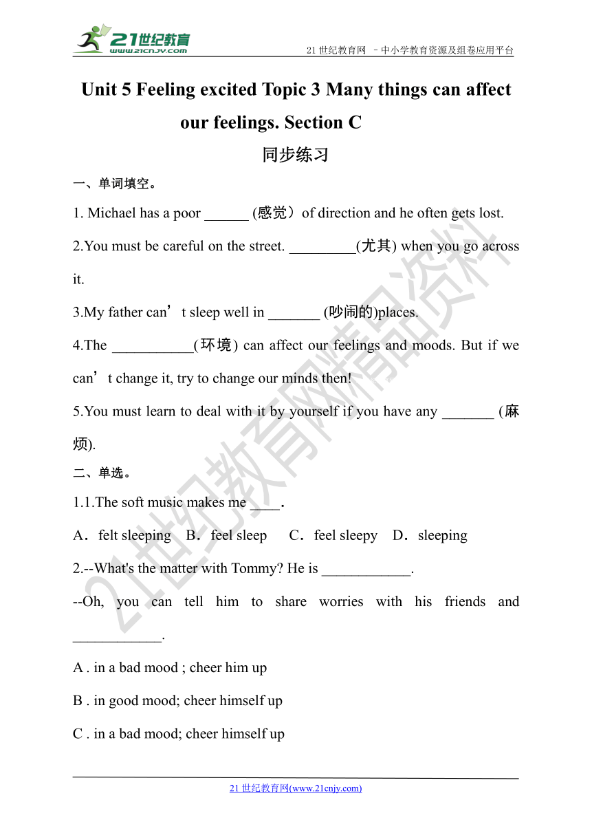 Topic 3 Many things can affect our feelings. SectionC（同步练习）