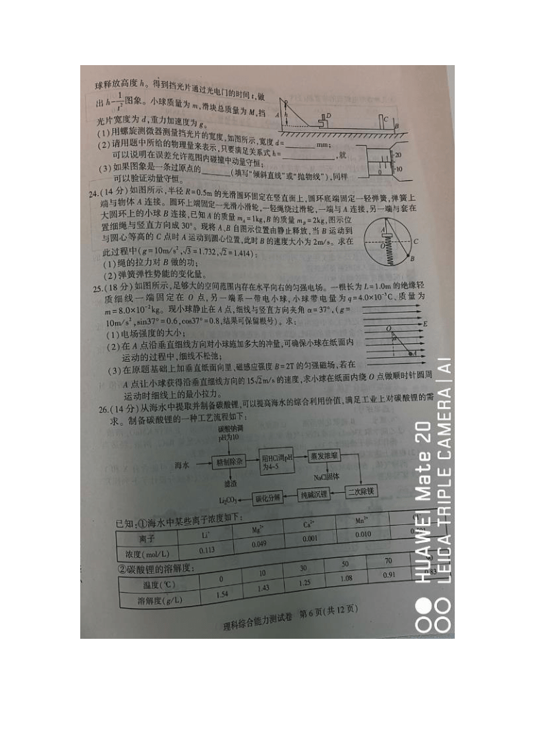 东北三省三校2019届高三下学期3月一模考试理科综合试卷（扫描版）