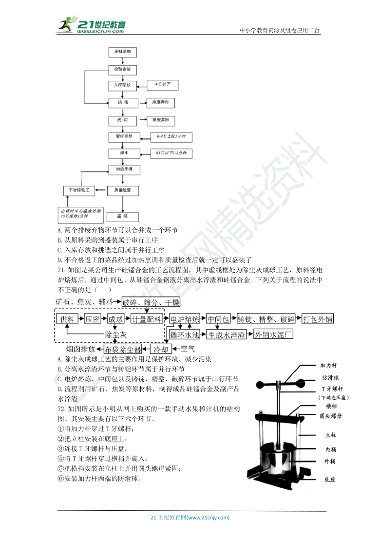 通用技术选考高三千题练第九章流程与设计（五）含答案