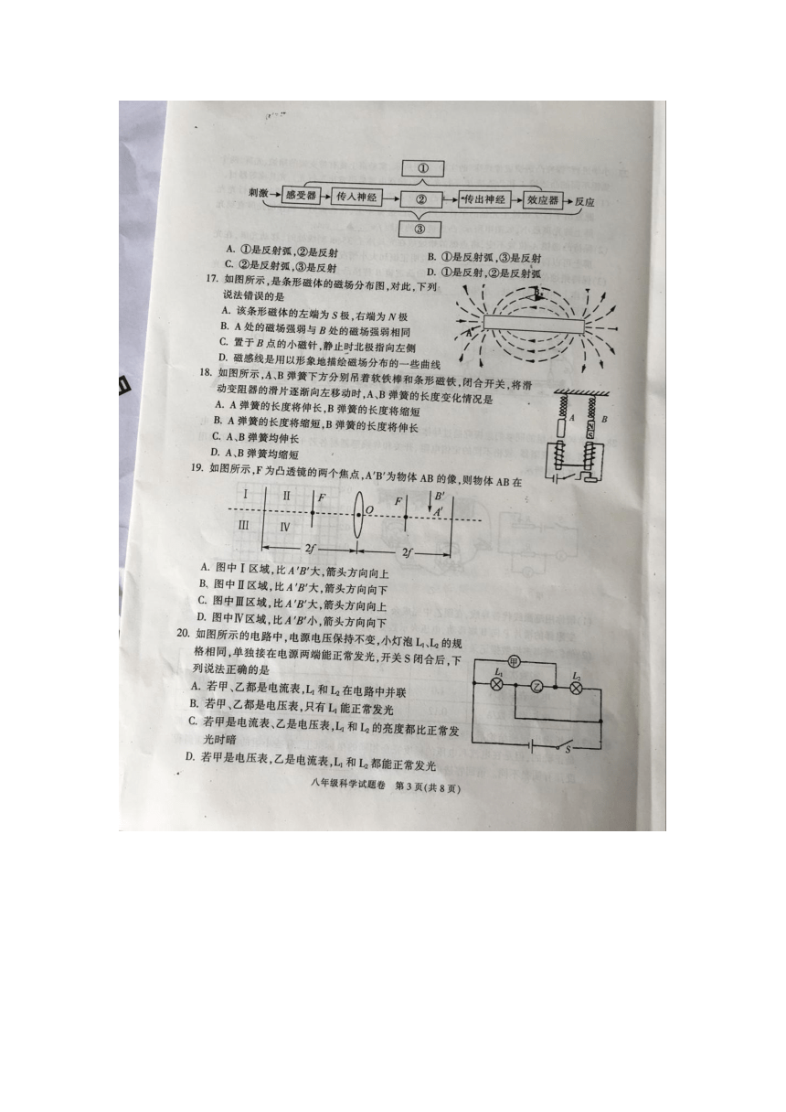 浙江省宁波市慈溪市2015-2016学年八年级下学期期末考试科学试题（图片版）