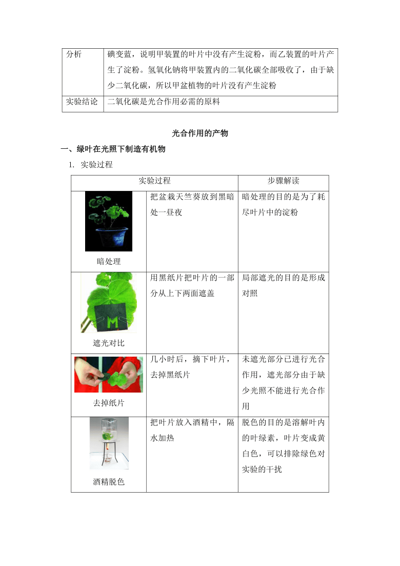 生物七年级上册考点汇总 4.2绿色植物的光合作用-京改版