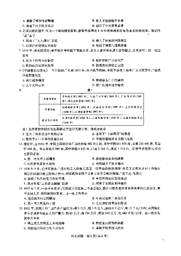河南省十所重点名校2018-2019学年高二下学期期末考试历史试题（扫描版）