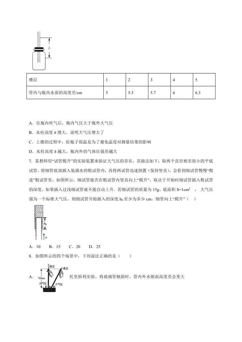 6.6 大气压强 —沪教版（上海）九年级上册物理同步练习（word版含答案）