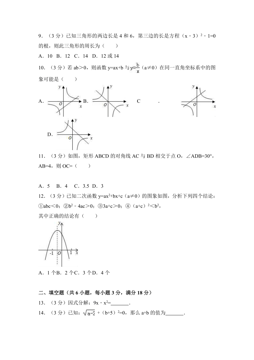 2017-2018学年湖南省长沙市岳麓区麓山国际实验学校九年级（下）第一次月考数学试卷