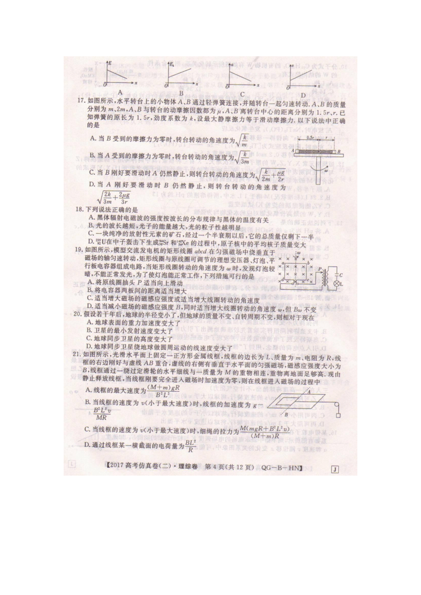 2017年全国新课程高考仿真信息卷理科综合（二）试题（扫描版）