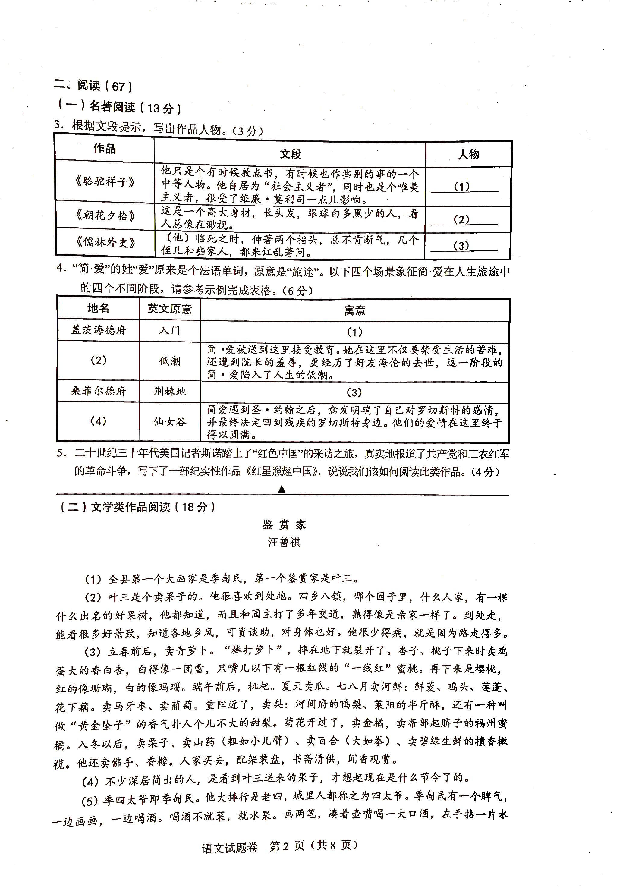 2019年浙江省温州市瓯海区语文第二次适应性考试试题（PDF版、无答案）