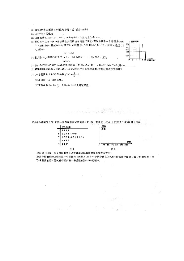 2019年湖南省普通高中学业考试仿真试题数学卷（二）（图片版）