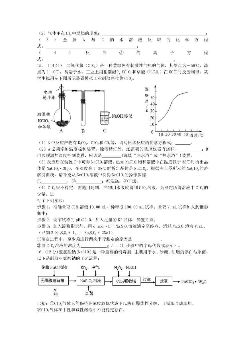 【知识点专项】2015年高考化学 重要的无机物非金属及其化合物氯及其化合物专练（含解析）