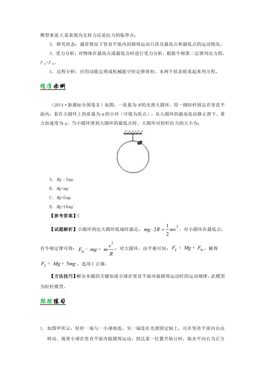 2017年高考物理高频考点解密--抛体运动与圆周运动：考点6 竖直面的圆周运动（含解析）