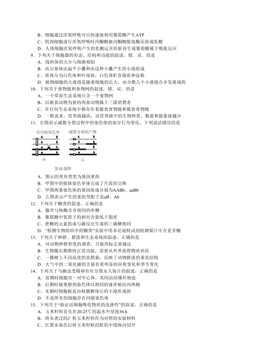 浙江省稽阳联谊学校2018届高三3月联考生物试题（含解析）