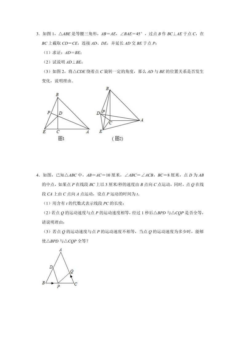 2020年秋人教版八年级上册期末专题：几何压轴题专项训练（Word版 含答案）