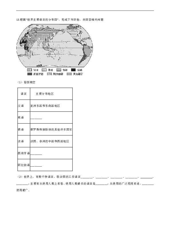 【2019推荐】地理中图版八上：3.2语言和宗教 同步测试（含解析）