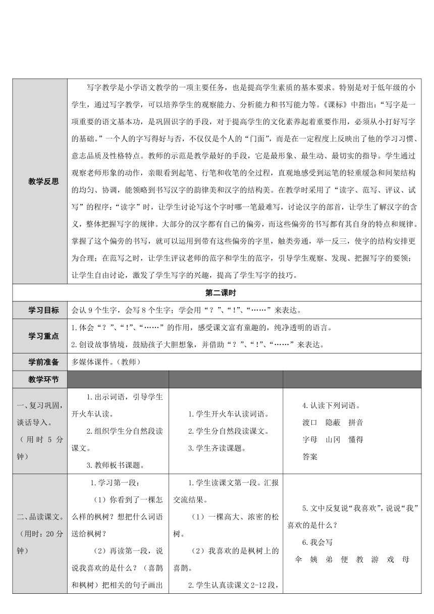 二年级语文下册9 枫树上的喜鹊 优秀教案