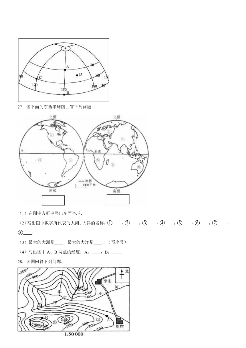 甘肃白银五中16-17学年七年级上期中--地理（解析版）