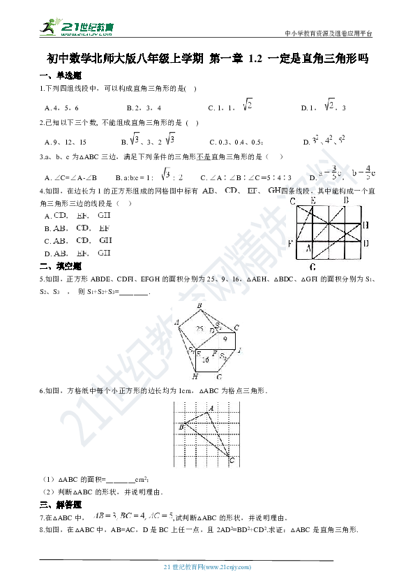 1.2 一定是直角三角形吗 同步练习（解析版）