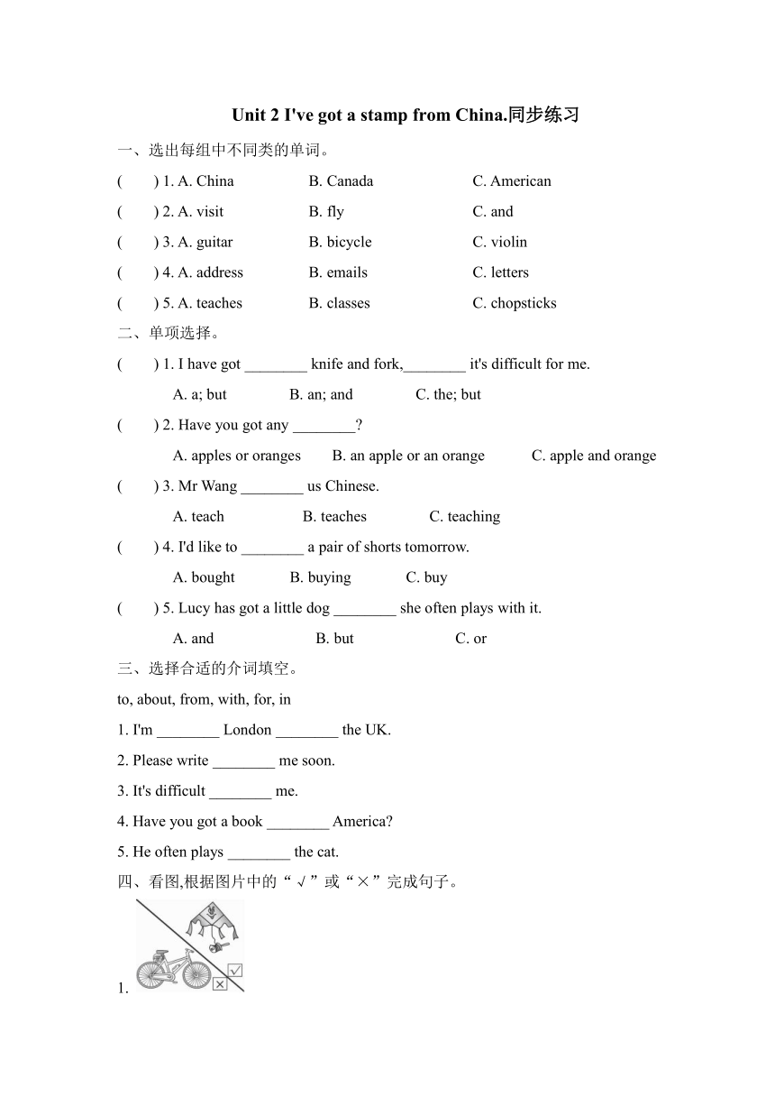 Unit 2 I’ve got a stamp from China 同步练习（含答案）