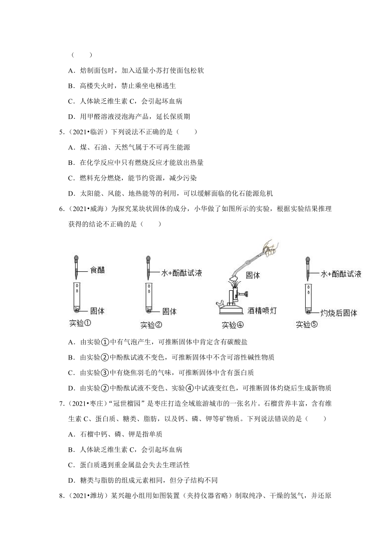 2020、2021年山东省中考化学试题分类汇编——专题8化学与生活（含解析）