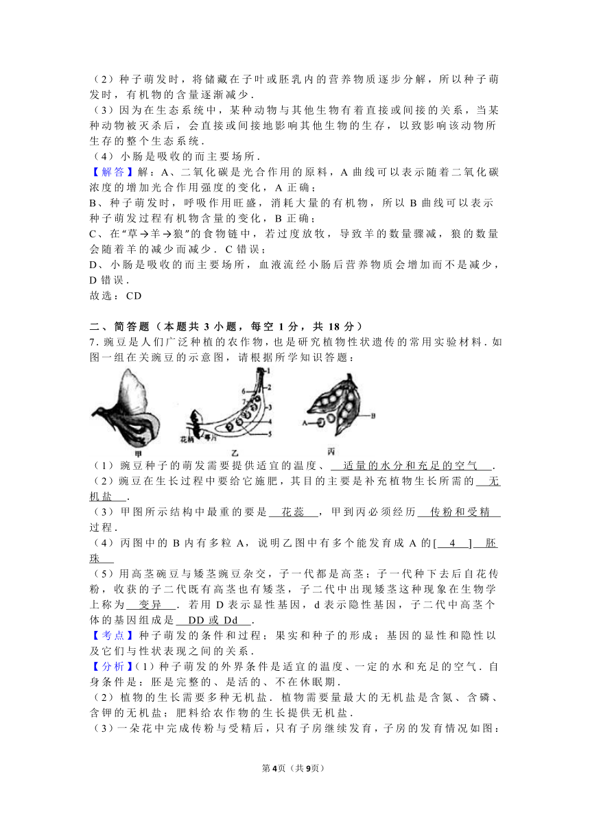 2016年湖北省黄冈市中考生物试卷（word解析卷）