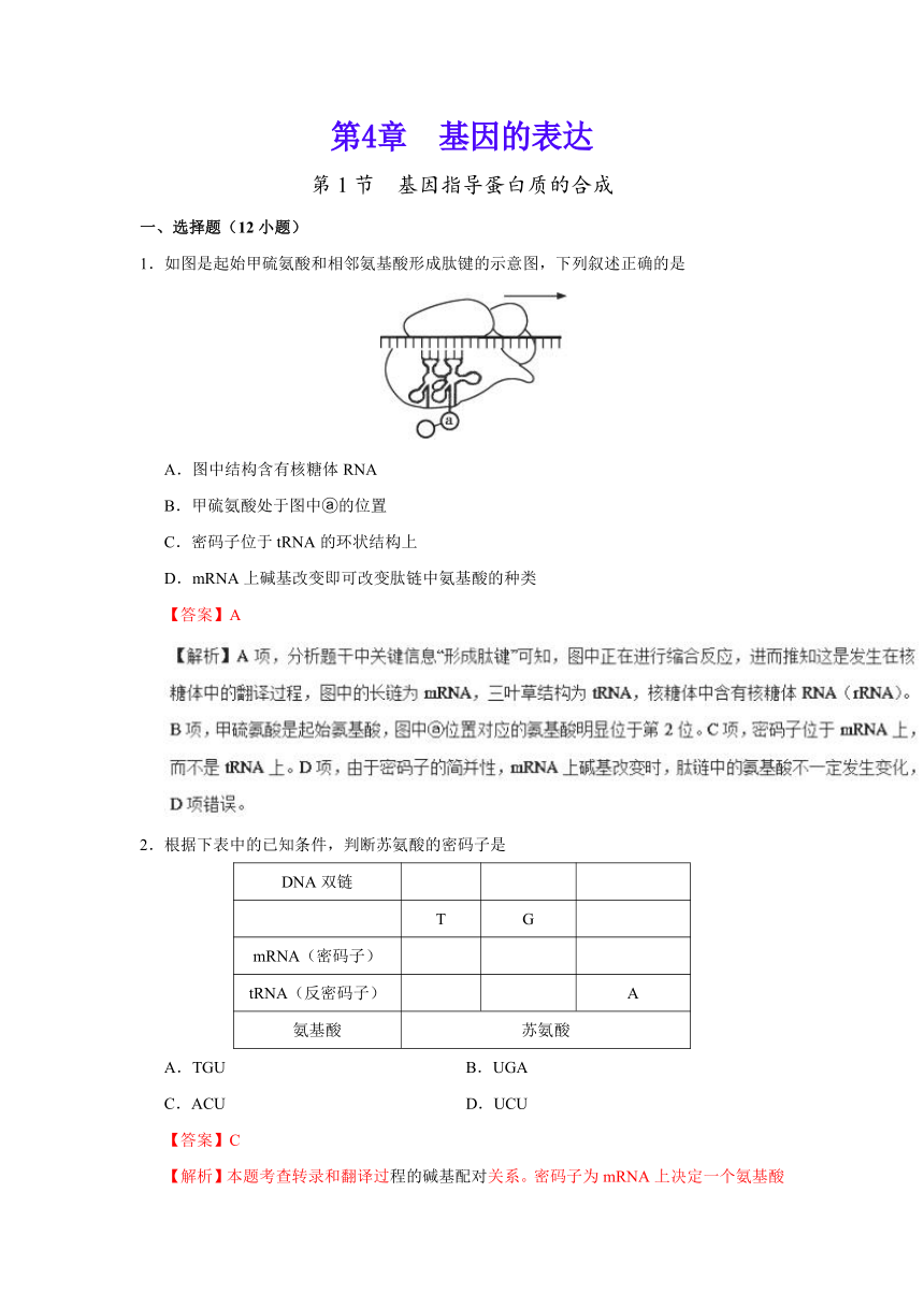 专题4.1基因指导蛋白质的合成-2017-2018学年高一生物人教版（必修2）