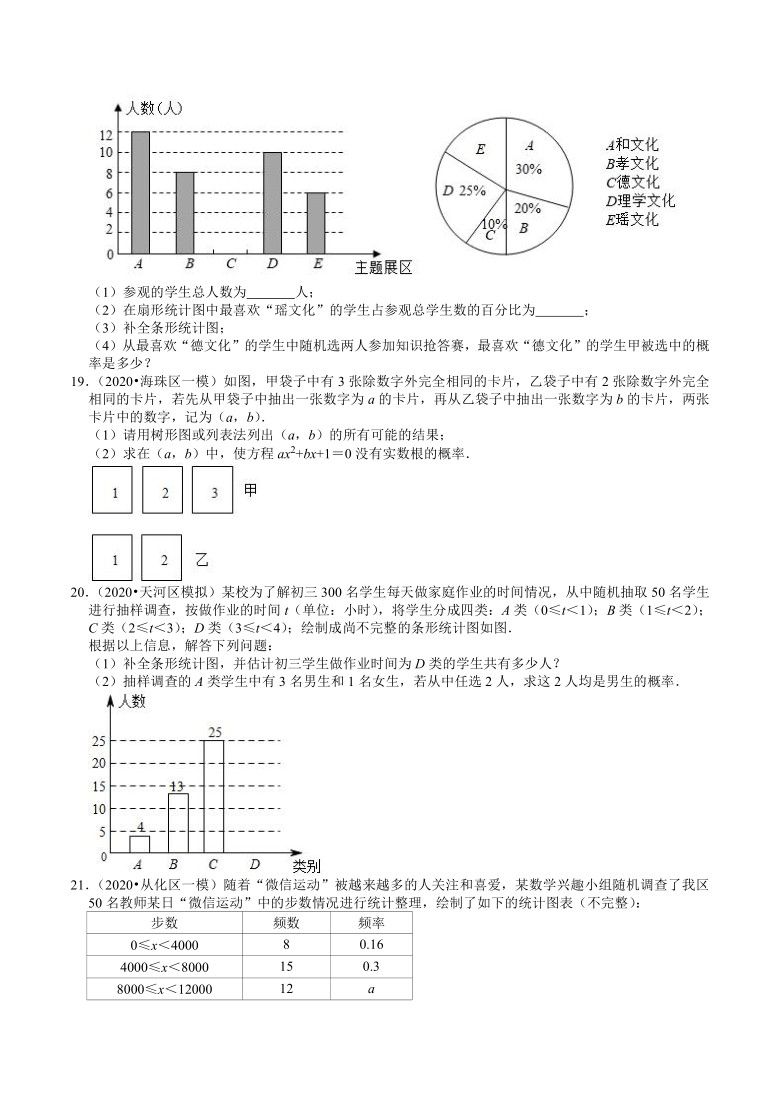 2018-2020年广东省广州市中考数学模拟试题分类9统计与概率(Word版 含解析）