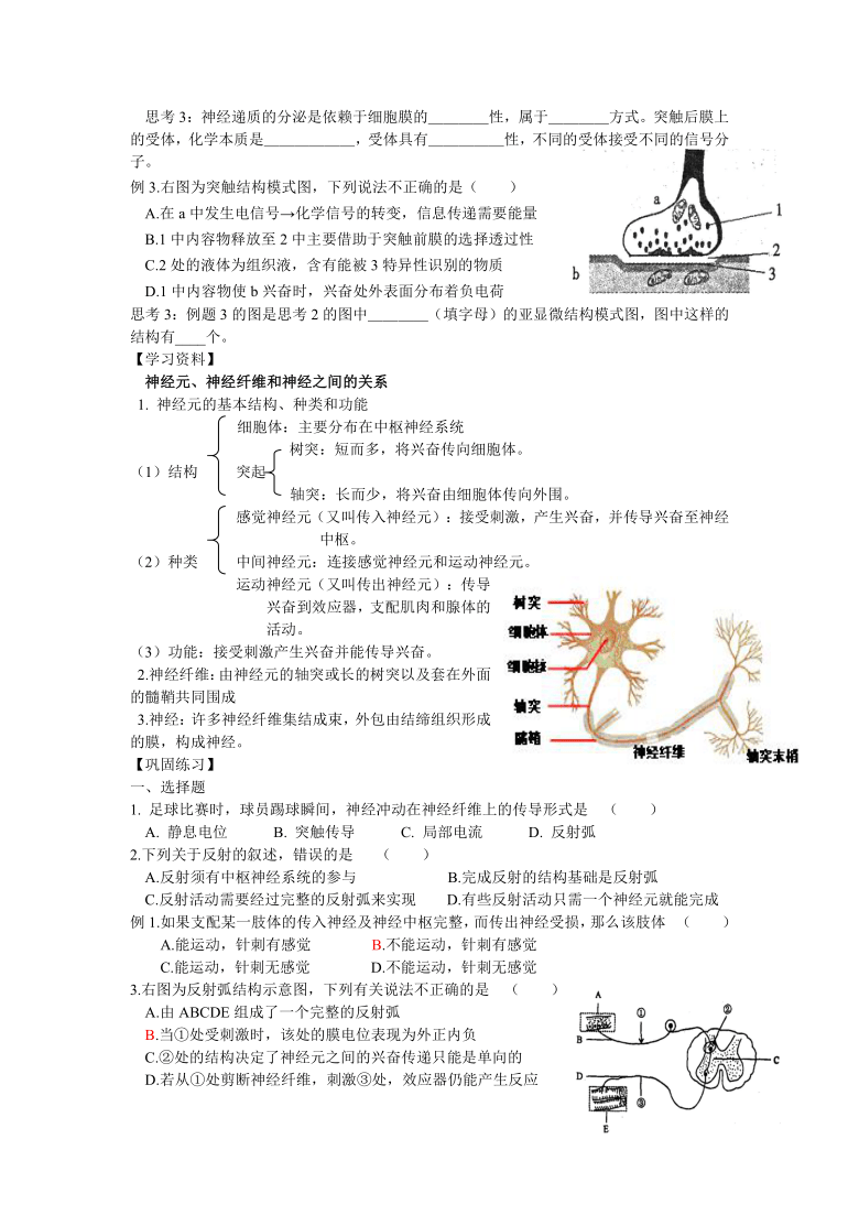 山东省聊城市第四中学人教版高中生物必修三学案：2.1 通过神经系统的调节  1