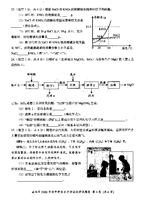 湖南省益阳市2020年中考化学真题（pdf版，无答案）