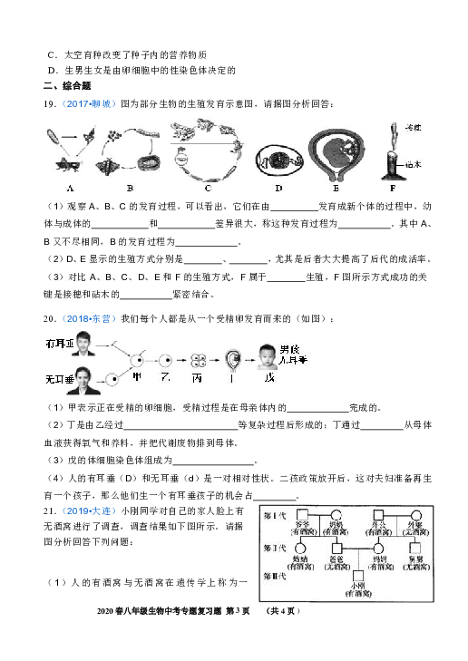 2020年春期广西灵山县新圩二中生物中考专题复习题（六）