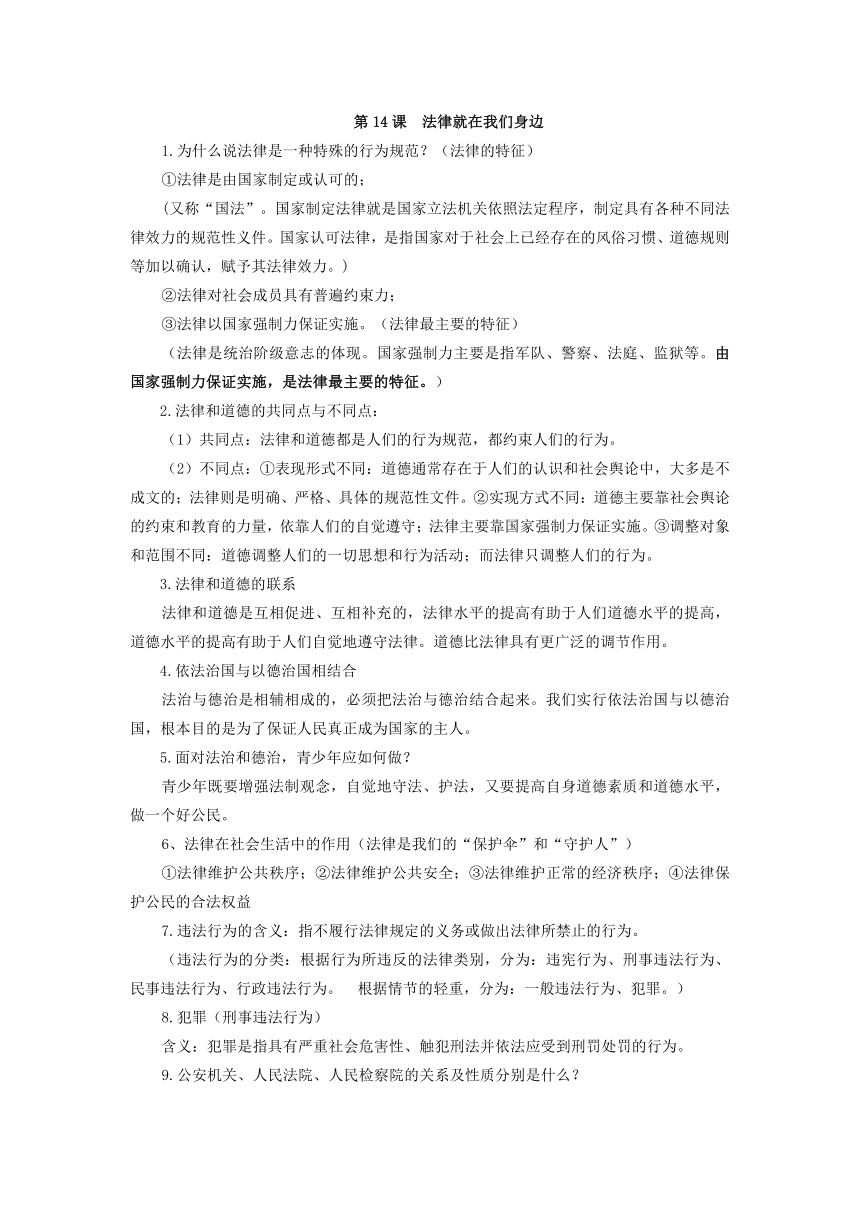 苏人版思想品德八下各课知识点