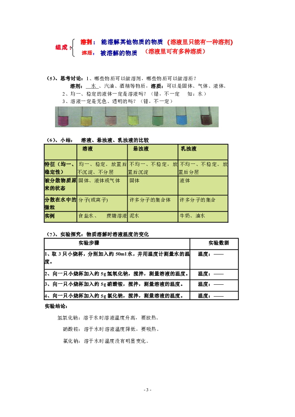 鲁教版（五四制）九下化学 1.1溶液的形成 说课 教案