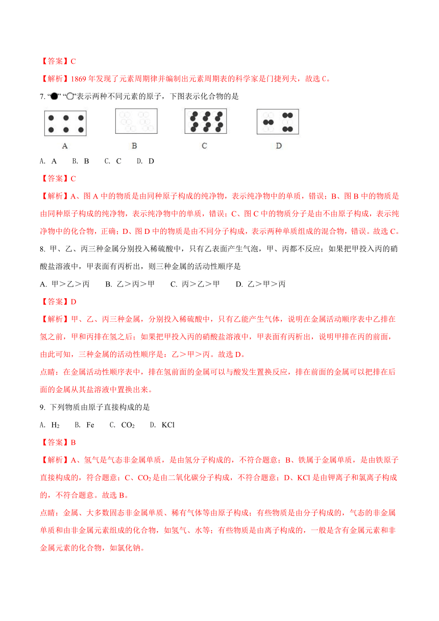 2018年湖南省邵阳市中考化学试题（word版，含答案解析）