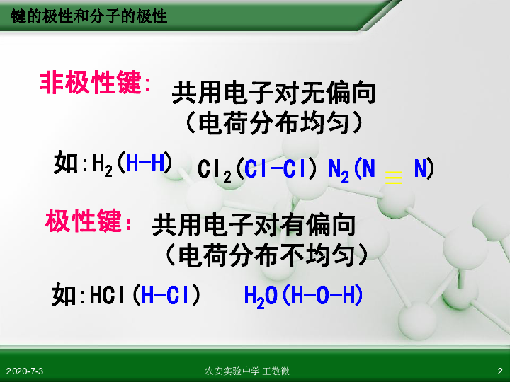 高中化学苏教版选修三 4．1．2 第一单元 分子构型与物质的性质 分子的性质（共31张PPT）