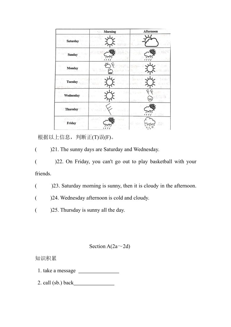 Unit 7 It's raining! Section A 课时作业＆同步练习(含答案)