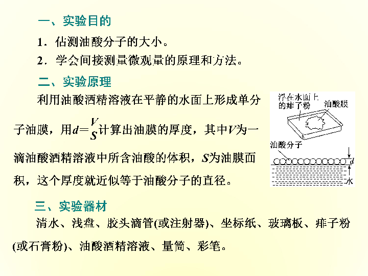 2020版高考物理（陕西专用）一轮复习课件实验十三 用油膜法估测分子的大小:18张PPT