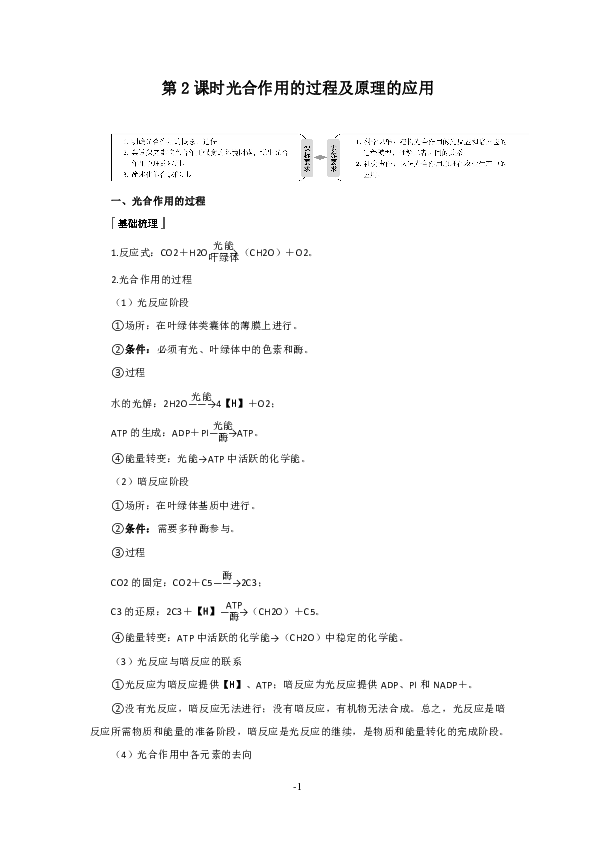 人教版高中生物必修一学案：第5章细胞的能量供应和利用第4节第2课时